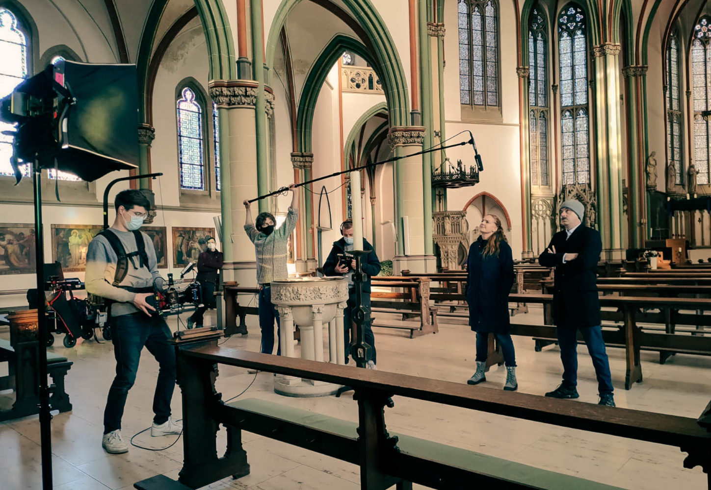 Drehschluss für den „CrimeBoy“: Letzte Aufnahmen in der Kreuzkirche für die Pilotfolge der Webserie „CrimeBoy“. Foto: Simon Büchting.