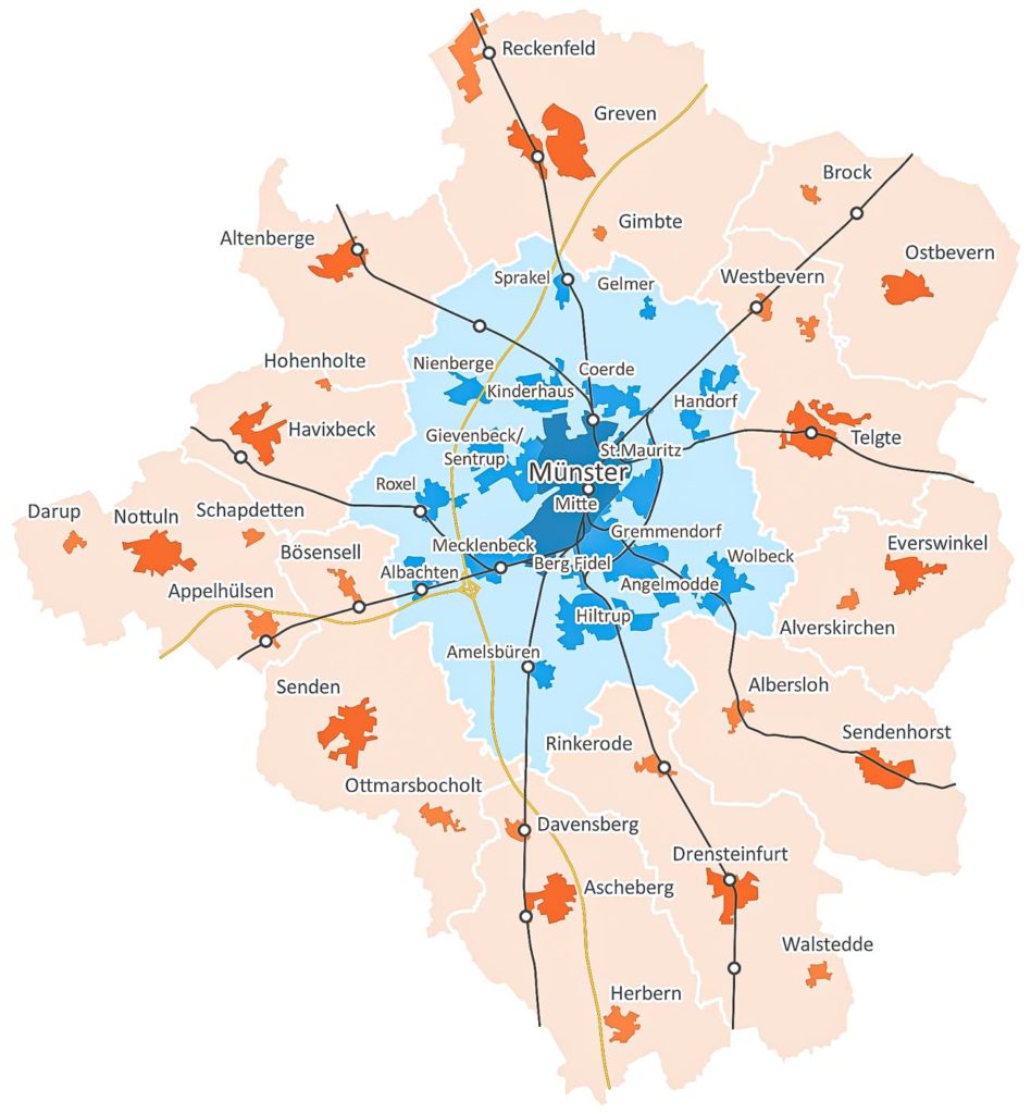 Übersicht Stadtregion Münster
Darstellung: Quaestio | Kartengrundlage: GeoBasis-DE / BKG (2020).